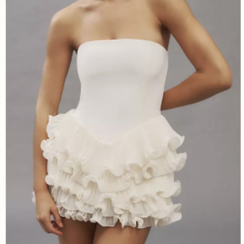 Delfi Collective Sorella Strapless Basque-Waist Ruffle-Hem Mini Dress